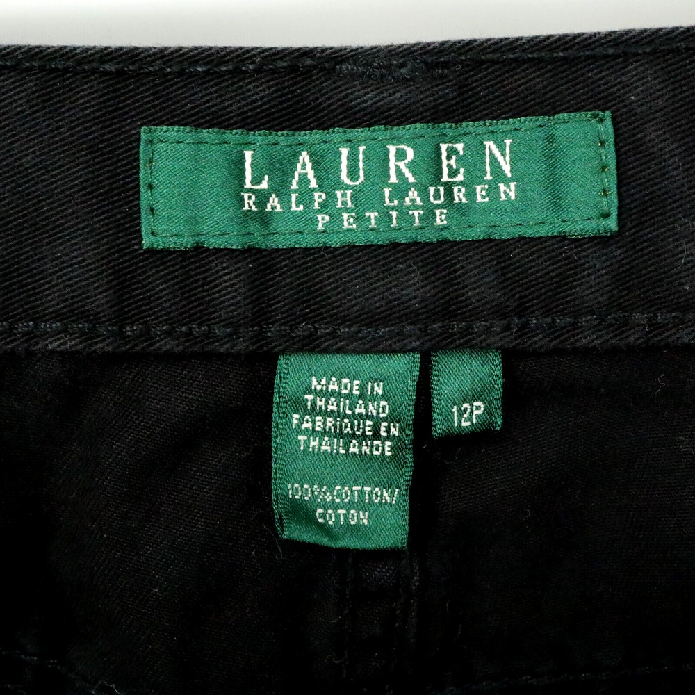 Lauren Ralph Lauren Pants Petites 12P Black Classic Midcalf Cotton Twill Pockets - Picture 3 of 12